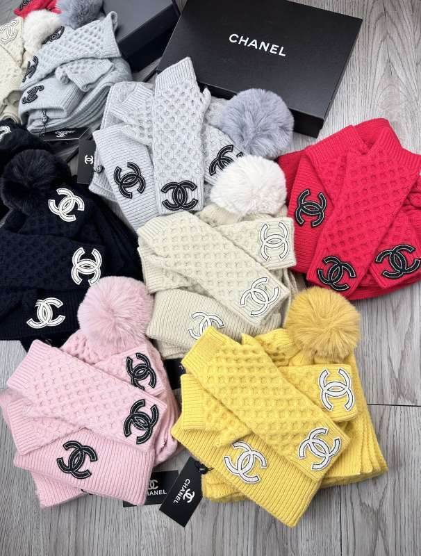 Chanel Scarf Hat Gloves 3PCS 1026